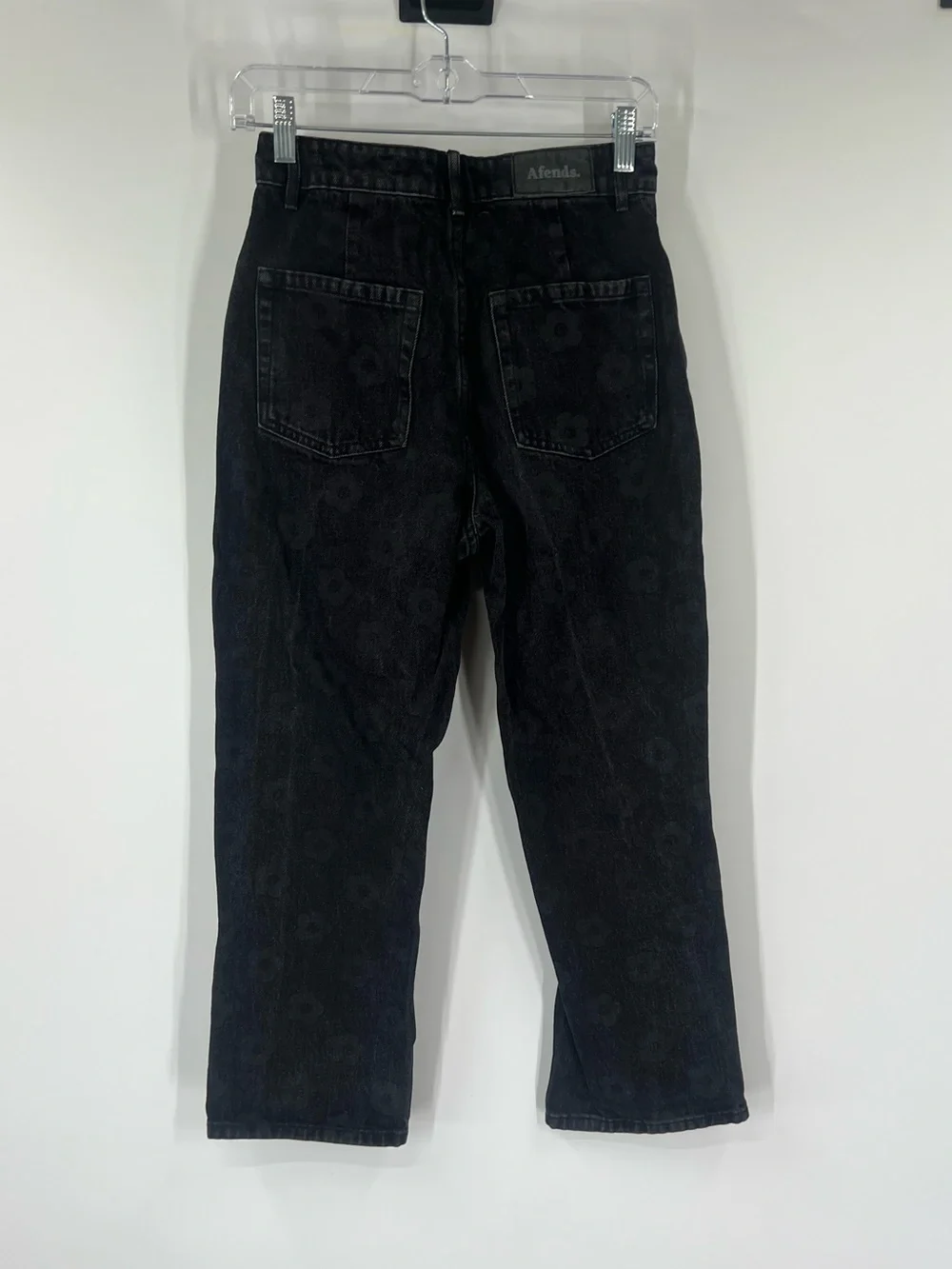Afends High Rise Straight Cropped Jeans Black Floral Print - Picture 5 of 7